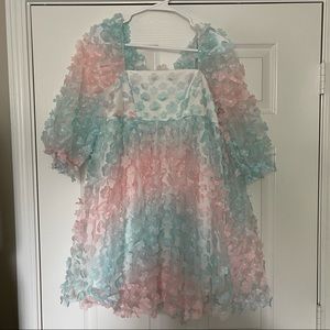 Pink and Blue Floral Appliqué Dress
